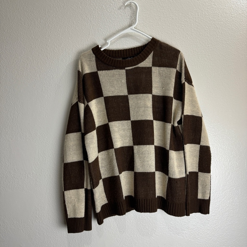 Just Polly Checkered Sweater Unisex Size Large